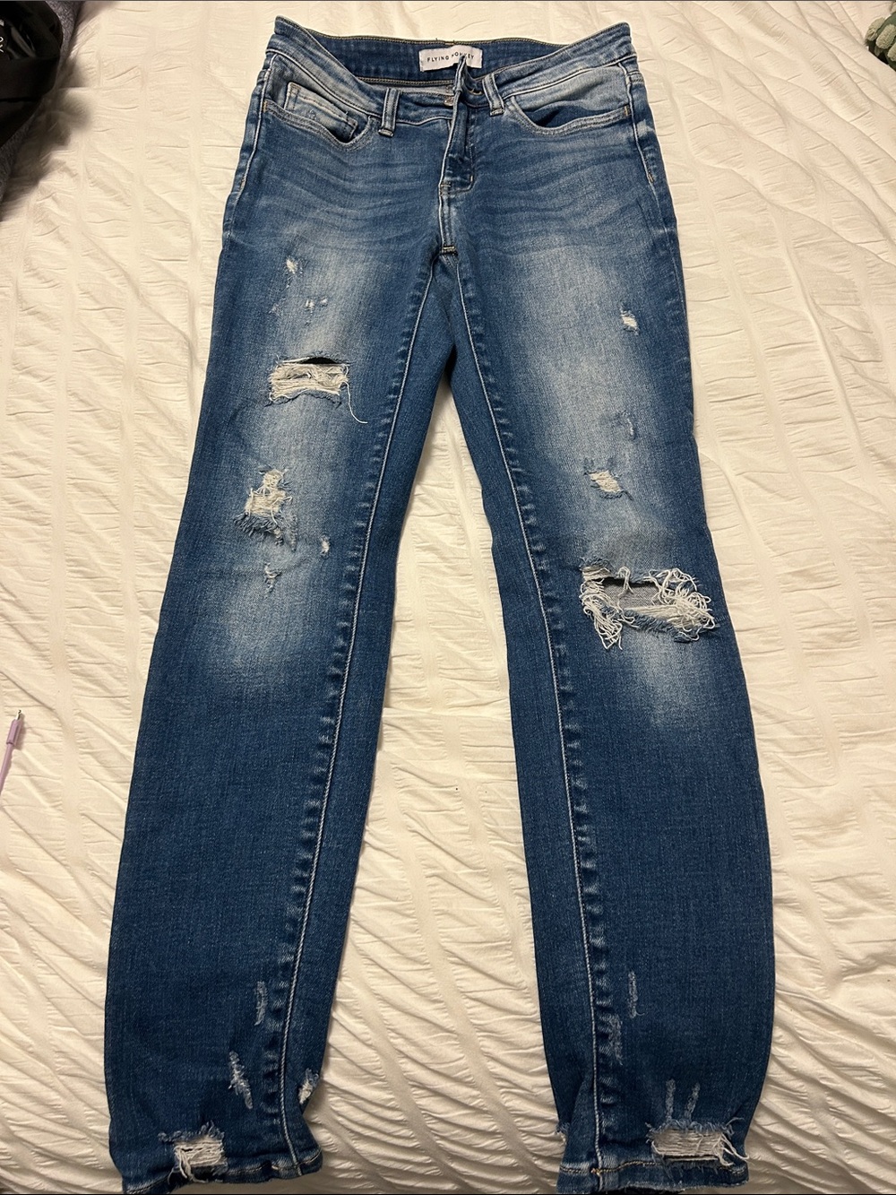 Flying Monkey Distressed Dark Blue Skinny Jeans